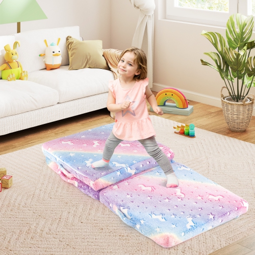 Gymax Foldable Floor Mattress for Kids Glow in the Dark Toddler Nap Mat Tri-Folding