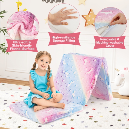 Gymax Foldable Floor Mattress for Kids Glow in the Dark Toddler Nap Mat Tri-Folding