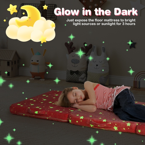 Gymax Foldable Floor Mattress for Kids Glow in the Dark Toddler Nap Mat Tri-Folding
