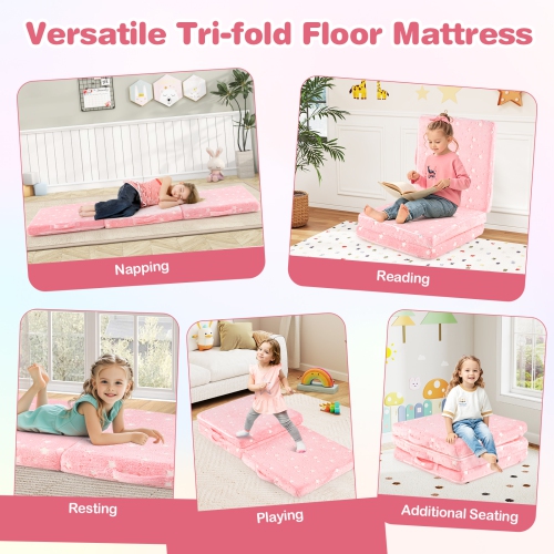 Gymax Foldable Floor Mattress for Kids Glow in the Dark Toddler Nap Mat Tri-Folding