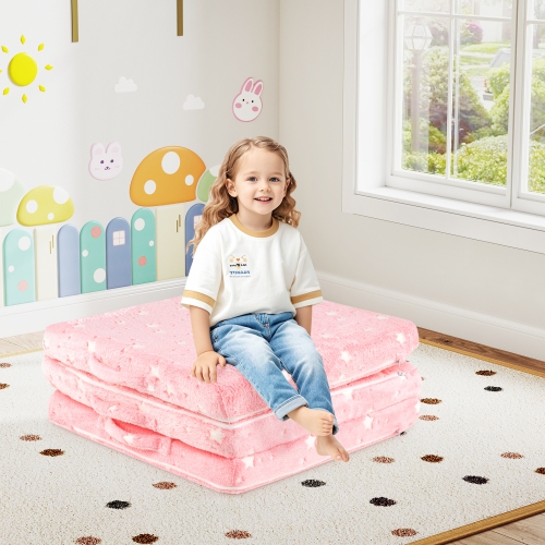 Gymax Foldable Floor Mattress for Kids Glow in the Dark Toddler Nap Mat Tri-Folding