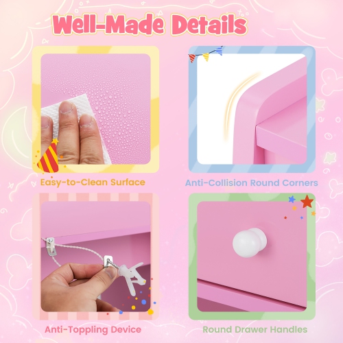 Gymax Kids Vanity Set Desk & Chair Set w/ Mirror Open Shelf & 4 Storage Drawers