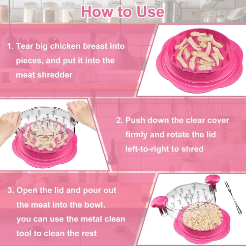 Déchiqueteur de poulet grand format avec brosse et fourchette, déchiqueteuse à viande visible, bande antidérapante robuste, poignée ergonomique, sans