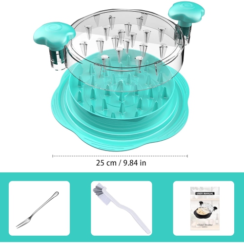 Déchiqueteur de poulet grand format avec brosse et fourchette, déchiqueteuse à viande visible, bande antidérapante robuste, poignée ergonomique, sans