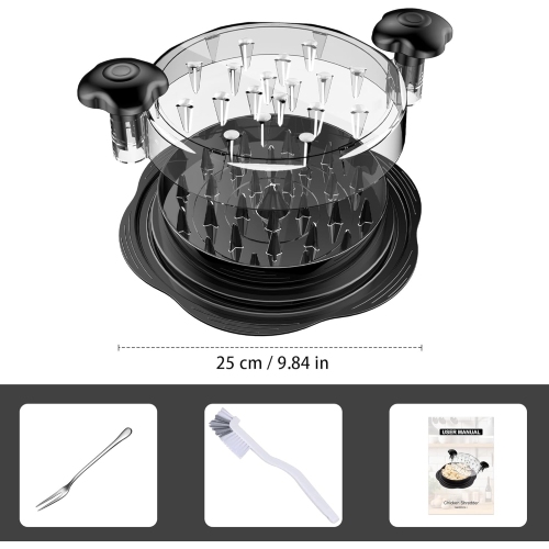 Déchiqueteur de poulet grand format avec brosse et fourchette, déchiqueteuse à viande visible, bande antidérapante robuste, poignée ergonomique, sans