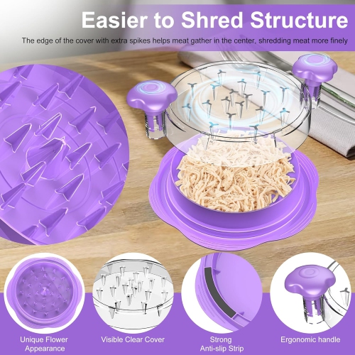 Chicken Shredder Large Chicken Breast Shredder Tool Twist with Brush & Fork, Visible Meat Shredder, Strong Anti-Slip Strip, Ergonomic Handle, BPA