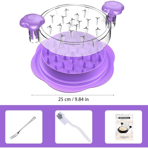 Chicken Shredder Large Chicken Breast Shredder Tool Twist with Brush & Fork, Visible Meat Shredder, Strong Anti-Slip Strip, Ergonomic Handle, BPA