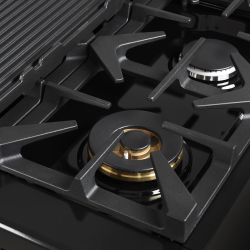 Forno Antico 48-Inch Freestanding Gas Range, Black, Antique Brass Design, 8 Burners, Griddle, Double Ovens, Energy Efficient