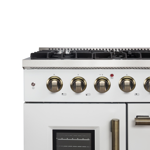 Forno Galiano 48-Inch Freestanding French Door Gas Range, White & Antique Brass