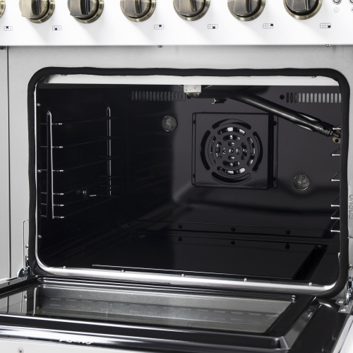 Forno Galiano 48-Inch Freestanding French Door Gas Range, White & Antique Brass