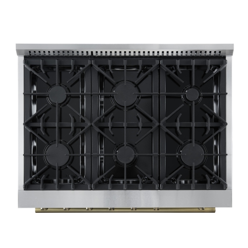 Marco 36-Inch Gas Range White & Antique Brass Design, 6 Burners 67,000 BTU, 5.36 cu.ft. Convection Oven