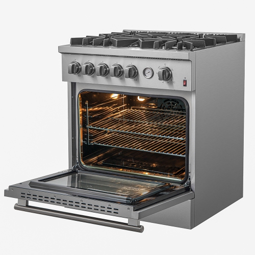 FORNO Giovanni Cuisinière à gaz de 30 po en acier inoxydable, 5 brûleurs 67 000 BTU, 4,32 pi³ Four à convection
