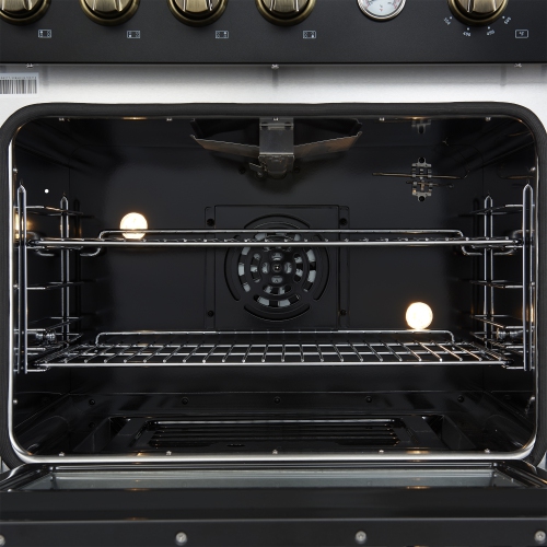 Marco 30-inch Gas Range Black & Antique Brass Design, 4 Burners 37,000 BTU, 4.32 cu.ft. Convection Oven