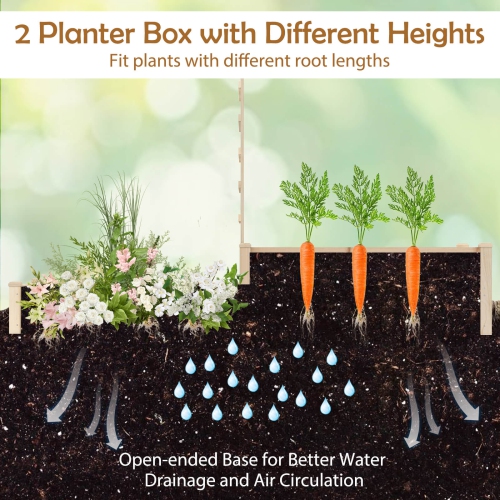 Costway 87" Raised Garden Bed with Trellis 2 Planter Boxes Open-ended Base for Patio