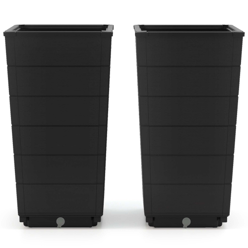 Ensemble de 2 jardinières de 23&nbsp;po de hauteur de Costway pour usage intérieur/extérieur, grand pot à arrosage automatique noir/brun