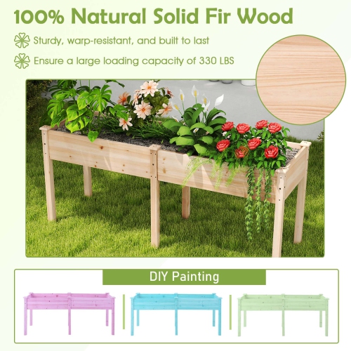 Costway Outdoor Raised Garden Bed with Legs 73x23x30in Wood Planter Box with Divider Panel Brown/Beige