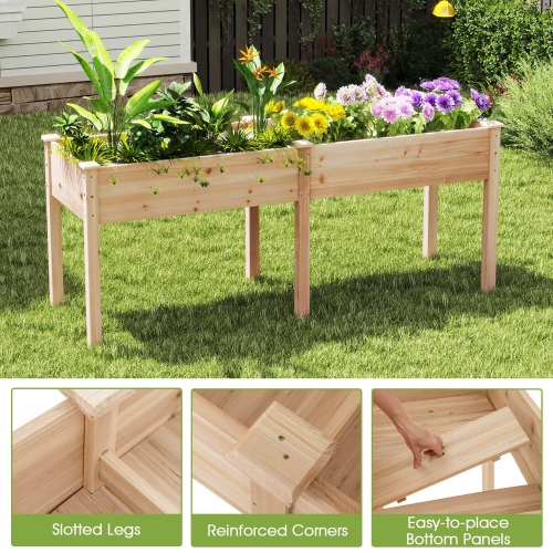 Costway Outdoor Raised Garden Bed with Legs 73x23x30in Wood Planter Box with Divider Panel Brown/Beige