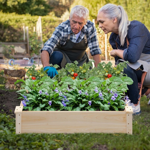 Costway Raised Garden Bed Fir Wood Wooden Square Wood Planter Box for Flower Outdoor
