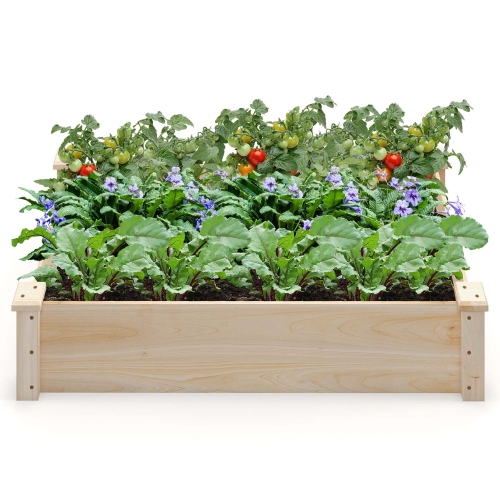Costway Raised Garden Bed Fir Wood Wooden Square Wood Planter Box for Flower Outdoor