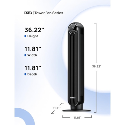 Dreo 28dB Tower Fan for Bedroom, 25ft/s Velocity Portable Cooling Fan, 90° Oscillating Standing Fans for Home, LED Display, 4 Speeds, 4 Modes, Timer,
