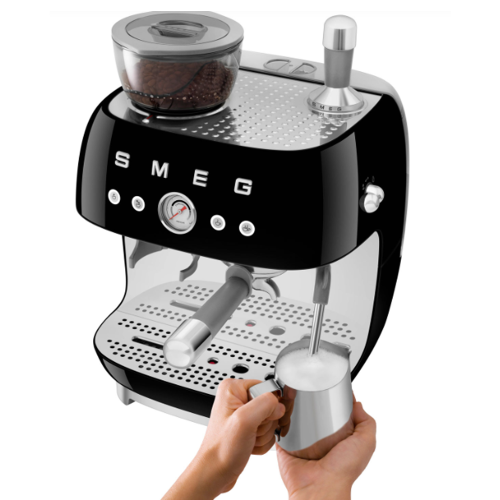 Open Box-Smeg Manual Espresso Coffee Machine with Frother & Coffee Grinder EGF03BLUS- Black