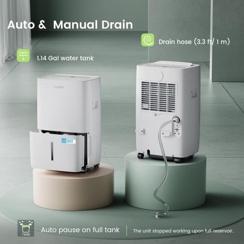 Waykar 120 Pints Energy Star Certified Dehumidifier, 6,000 Sq. Ft Coverage, Continuous Drainage, and 1.14 Gallons Water Tank
