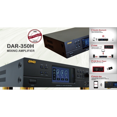 BMB DAR-350H 4K HDMI ARC Optical Bluetooth Karaoke Amplifier, WB-5000 UHF Wireless Microphone, CSJ-12 12" Vocal Karaoke Speakers, and Ceiling Mounts