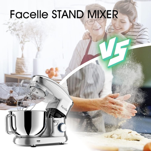 Facelle 660W Household Stand Mixer, 6-Speed Tilt-Head Dough Mixer, 6.5 QT Stainless Steel Bowl, Cake Mixer with Dough Hook/Whisk/Beater for Baking,