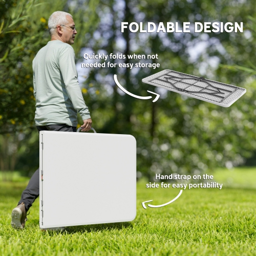 Table pliante Outsunny 6 pi, table de camping portative en plastique avec poignée de transport, table de pique-nique d'extérieur pour le