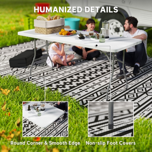 Table pliante Outsunny 6 pi, table de camping portative en plastique avec poignée de transport, table de pique-nique d'extérieur pour le