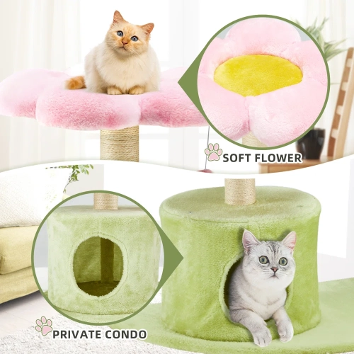 U-HOMY 37" Modern Cat Tree Tower for Indoor Cats, Multi-Level Kitty Condo with Sisal Scratching Posts, Interactive Swing Ball, Plush Perch - Green