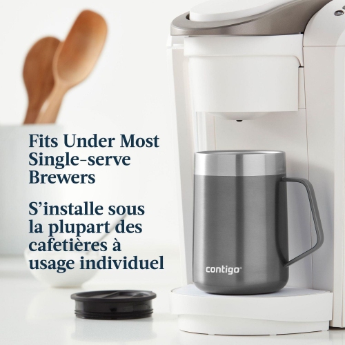 Contigo - Streeterville Stainless Steel Travel Mug with Handle, Sliding Lid, Insulated, 14oz / 414ml, Sake Gray