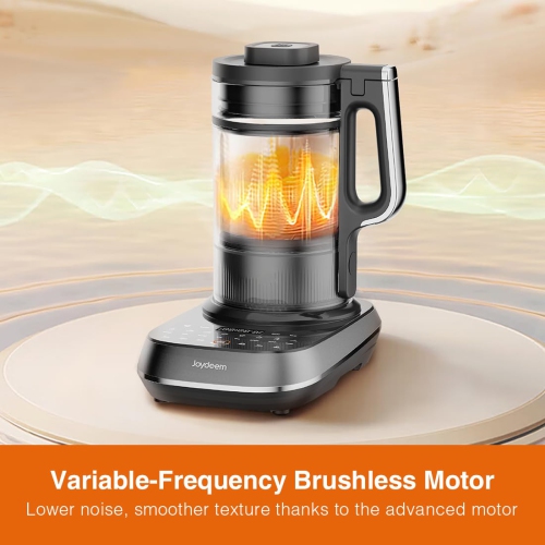 Joydeem Soymilk Maker Machine, Heated Blender with Grind Cup, Low Noise Variable Frequency Brushless Motor, 1.75L Capacity, Black, JD-B1Pro