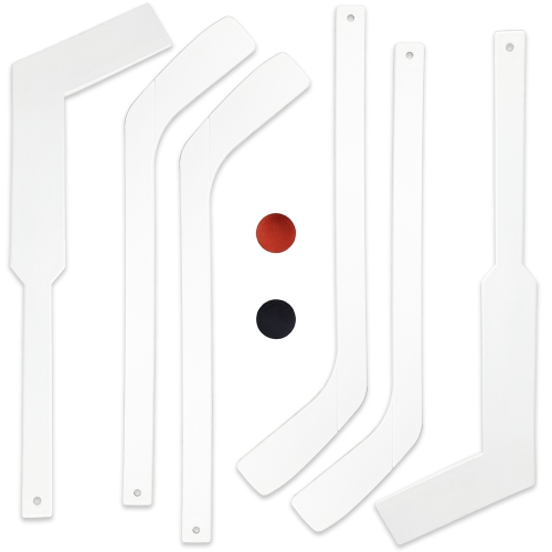 PRISP 8-Piece Mini Hockey Set - 6 Mini Sticks & 2 Balls Knee Hockey Kit for Forwards & Goalies; Team Sports Gift for Indoors, Basement, Garage