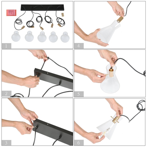 Uolfin 5 -Light Matte Black Linear with Seeded Bell Glass Shade Modern/contemporary For Use in Bedrooms, Dining Rooms, Foyers, Kitchens, Living Rooms