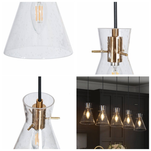 Uolfin 5 -Light Matte Black Linear with Seeded Bell Glass Shade Modern/contemporary For Use in Bedrooms, Dining Rooms, Foyers, Kitchens, Living Rooms