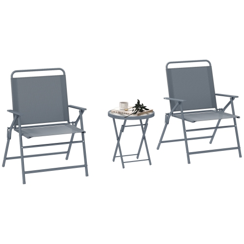 Outsunny 3 Pieces Patio Bistro Set, Outdoor Folding Chairs & Table Set with Tempered Glass Tabletop, Outdoor Patio Furniture Set for Garden,