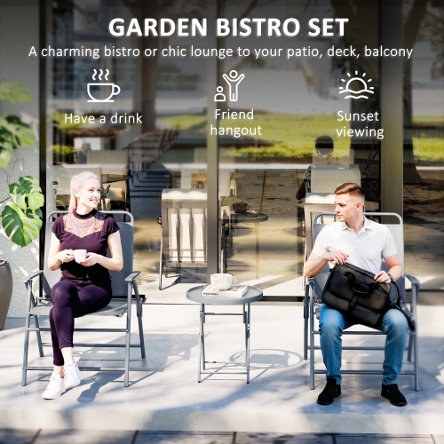Outsunny 3 Pieces Patio Bistro Set, Outdoor Folding Chairs & Table Set with Tempered Glass Tabletop, Outdoor Patio Furniture Set for Garden,