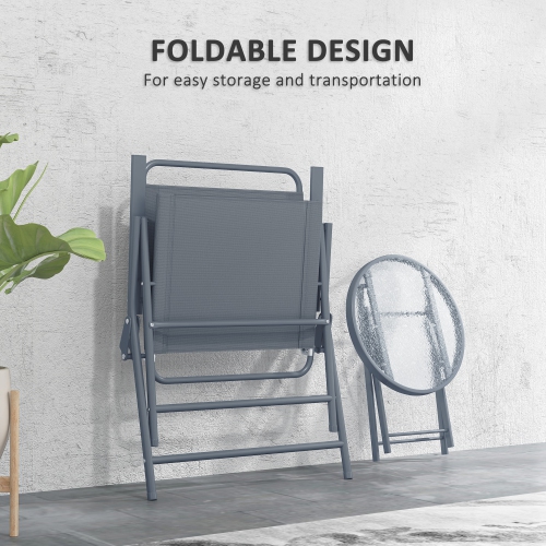 Outsunny 3 Pieces Patio Bistro Set, Outdoor Folding Chairs & Table Set with Tempered Glass Tabletop, Outdoor Patio Furniture Set for Garden,