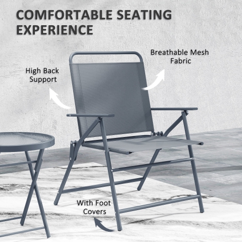 Outsunny 3 Pieces Patio Bistro Set, Outdoor Folding Chairs & Table Set with Tempered Glass Tabletop, Outdoor Patio Furniture Set for Garden,
