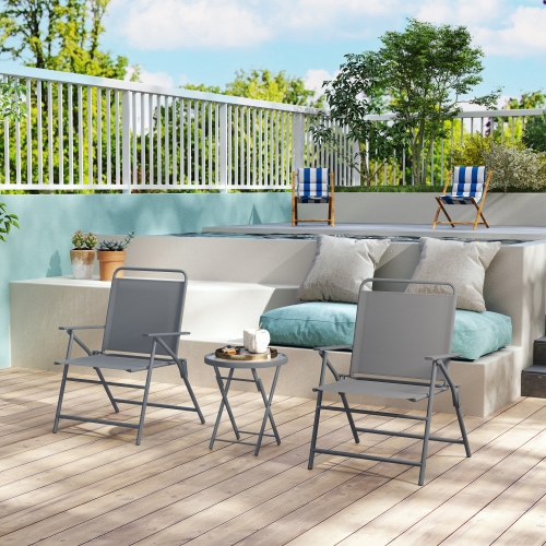 Outsunny 3 Pieces Patio Bistro Set, Outdoor Folding Chairs & Table Set with Tempered Glass Tabletop, Outdoor Patio Furniture Set for Garden,