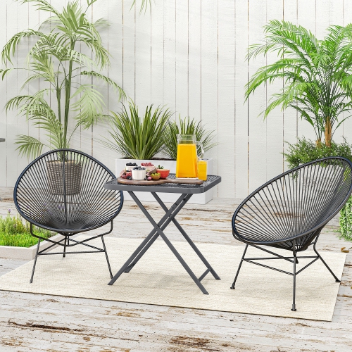 Outsunny Portable Folding Outdoor Table with Grid Rattan-Like Top, 27.5" Square Outdoor Patio Bistro Side End Table with Steel Frame for Travel,
