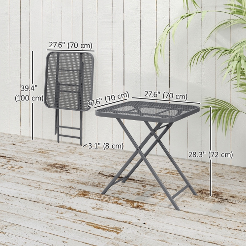 Outsunny Portable Folding Outdoor Table with Grid Rattan-Like Top, 27.5" Square Outdoor Patio Bistro Side End Table with Steel Frame for Travel,