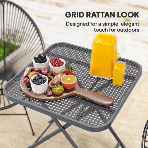 Outsunny Portable Folding Outdoor Table with Grid Rattan-Like Top, 27.5" Square Outdoor Patio Bistro Side End Table with Steel Frame for Travel,