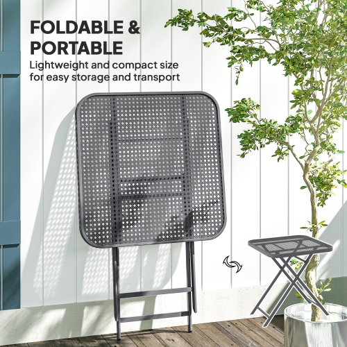 Outsunny Portable Folding Outdoor Table with Grid Rattan-Like Top, 27.5" Square Outdoor Patio Bistro Side End Table with Steel Frame for Travel,