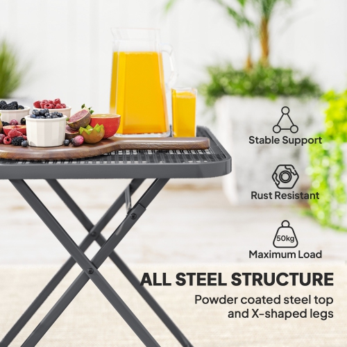 Outsunny Portable Folding Outdoor Table with Grid Rattan-Like Top, 27.5" Square Outdoor Patio Bistro Side End Table with Steel Frame for Travel,