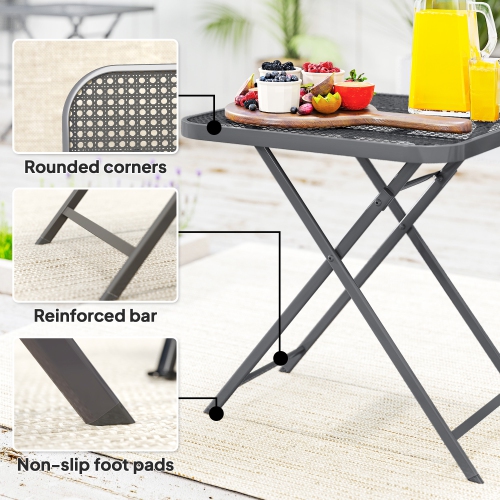 Outsunny Portable Folding Outdoor Table with Grid Rattan-Like Top, 27.5" Square Outdoor Patio Bistro Side End Table with Steel Frame for Travel,