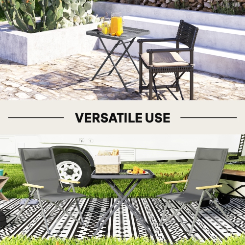 Outsunny Portable Folding Outdoor Table with Grid Rattan-Like Top, 27.5" Square Outdoor Patio Bistro Side End Table with Steel Frame for Travel,