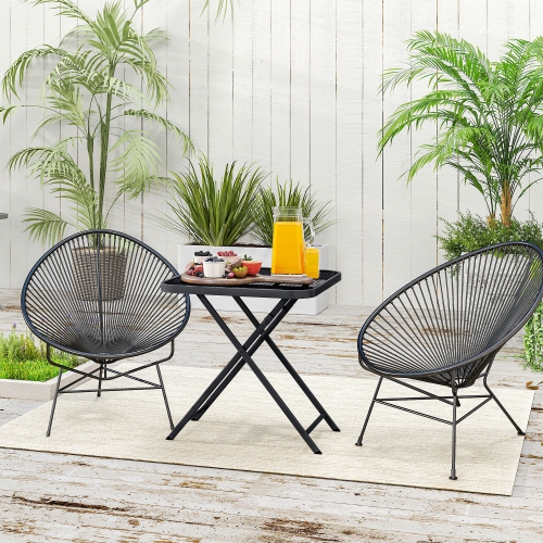 Outsunny Portable Folding Outdoor Table with Grid Rattan-Like Top, 27.5" Square Outdoor Patio Bistro Side End Table with Steel Frame for Travel,