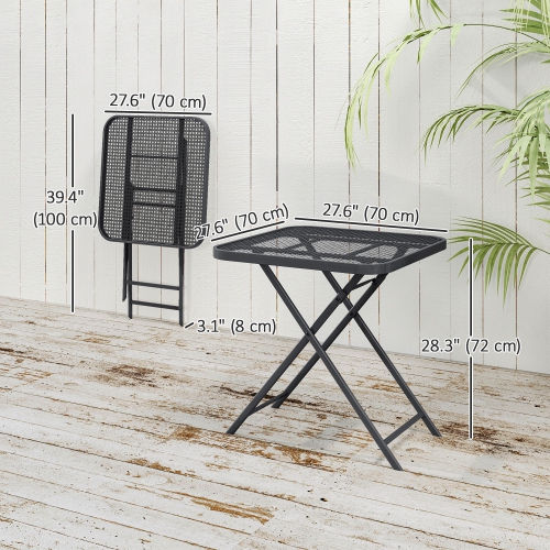 Outsunny Portable Folding Outdoor Table with Grid Rattan-Like Top, 27.5" Square Outdoor Patio Bistro Side End Table with Steel Frame for Travel,